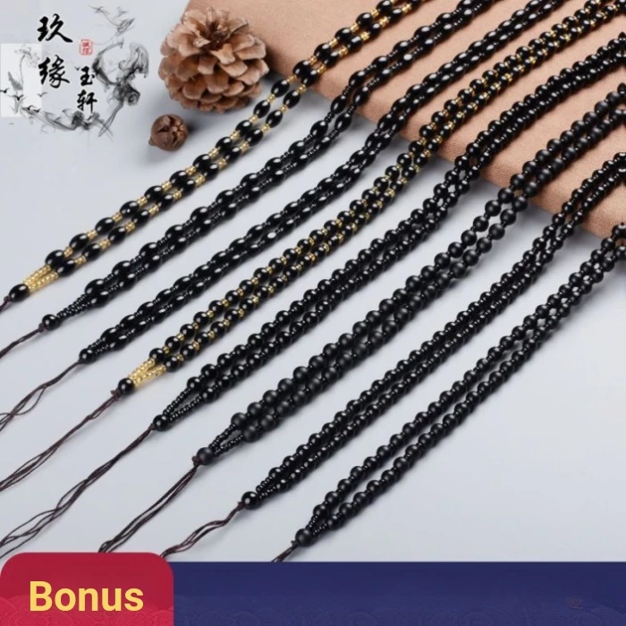 Full Hạt Đen Nam Nữ Mặt Dây Chuyền Dây Bện Vòng Cổ Dây Ngọc Phật Mặt Dây Chuyền Dây Chuyền Dây Chuyền