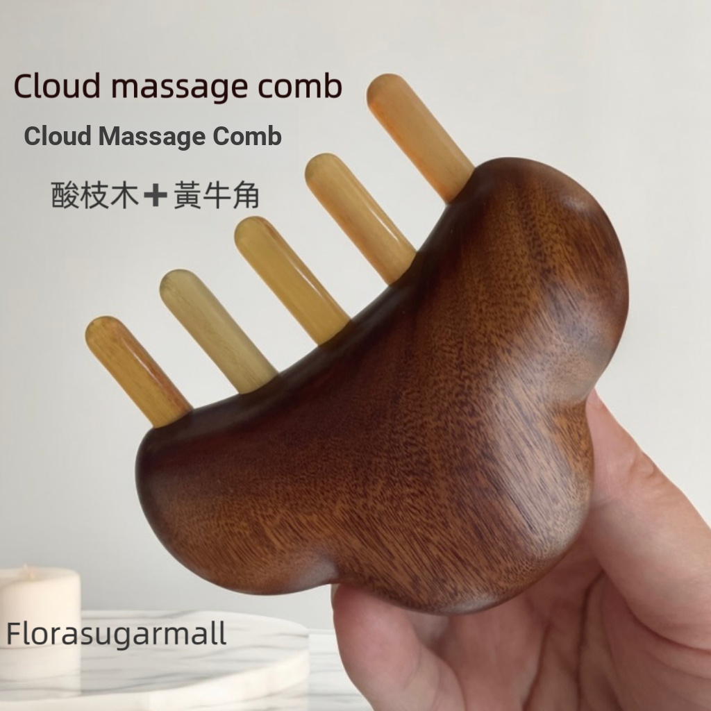 Lược massage đám mây sừng gỗ hồng mộc tự nhiên Lược massage kênh kinh tuyến Đầu massage da đầu Không có lược sừng gỗ hồng mộc tĩnh