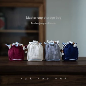 Phong Cách Trung Quốc Hai Lớp Vải Lanh Cotton Master Túi Bảo Quản Đơn Cốc Đất Sét Tím Wenwan Trang Sức Bộ Trà Di Động Túi Dây Rút Có Thể Được