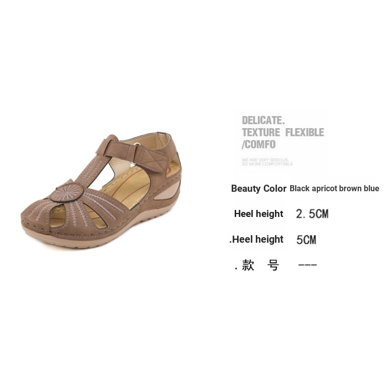 Giày Nữ Size Lớn 36-46✨Mùa Hè Retro Nữ Dây Xe Hơi Chống Trơn Trượt Nhẹ Kích Thước Lớn Mũi Tròn Nêm Dép Thoải Mái