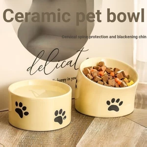 Bát Mèo Gốm Mèo Dễ Thương Dung Tích Lớn Cao Cấp Bát Thực Phẩm Bảo Vệ Cổ Đường Kính Lớn Bát Uống Bát Thực Phẩm Chống Lật Bát Cho Chó