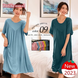 Phụ nữ xếp li A-line Modal Váy dáng rộng cỡ lớn Váy trơn tay ngắn Váy midi mùa hè 2025