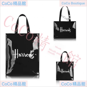 Chữ trắng đen Sản phẩm nổi tiếng của Anh Harrods Túi mua sắm PVC chống thấm nước dung tích lớn Phong cách Anh Túi tote Harrods Túi đựng đồ ăn trưa Túi sách Túi tote Túi đeo vai Túi xách nữ Túi xách ta