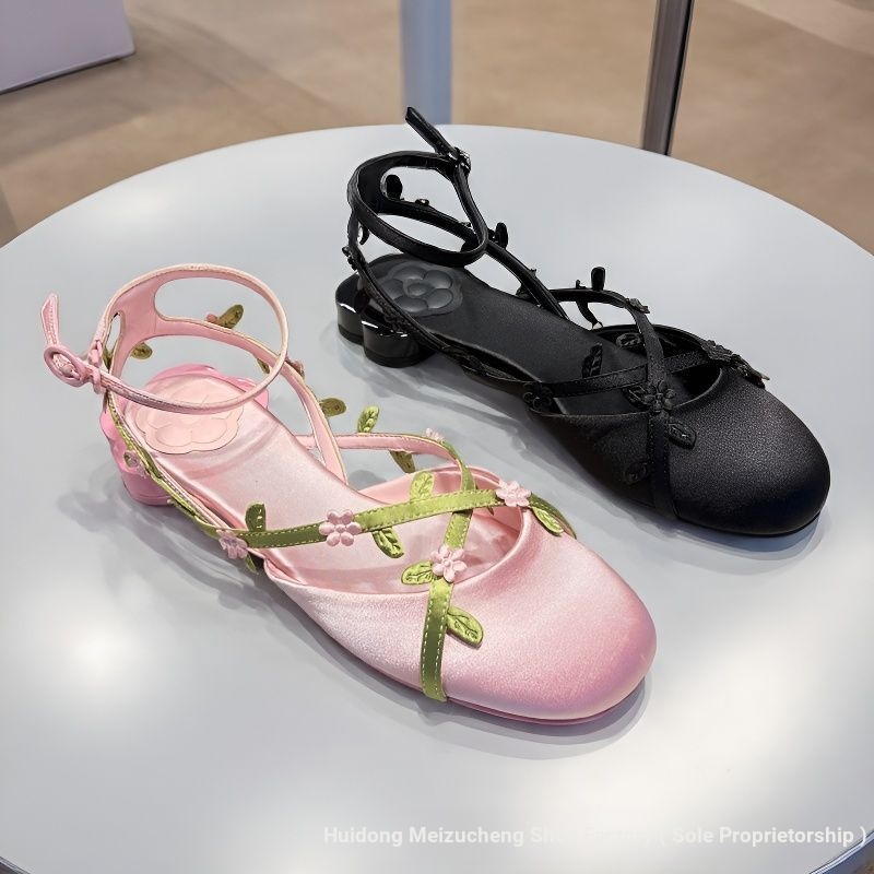 2 Màu Kích Thước Lớn 34-43 Mũi Sandal Nữ Gót Dày Nơ Chữ Thập Dây Đeo Mary Jane Ngọt Ngào Cổ Tích Phong Cách Hẹn Hò Mùa Hè Đi Làm 49LT