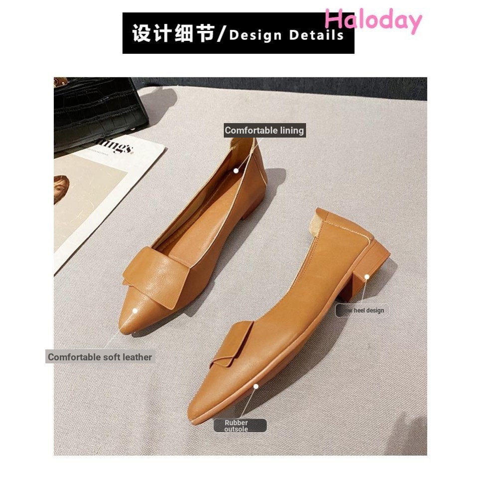 Giày Nữ Da Chính Hãng Mũi Nhọn Đế Bằng Dày Đế Mềm Miệng Nông S308-1 Giày Làm Việc