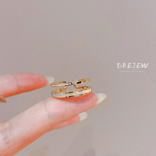 DREJEW Nhẫn mở hai lớp zircon thiết kế thích hợp phong cách ins nhẹ nhàng sang trọng cao cấp ngón tay trỏ nhẫn phụ kiện tay nữ