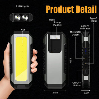 Đèn Pin 1200lm cob led Di Động Với 7 Chế Độ Sáng Và Pin 4000mah Dùng Đi Cắm Trại / Sửa Chữa Xe Hơi