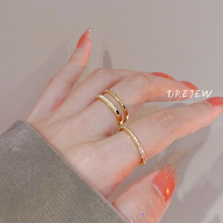 DREJEW Nhẫn mở hai lớp zircon thiết kế thích hợp phong cách ins nhẹ nhàng sang trọng cao cấp ngón tay trỏ nhẫn phụ kiện tay nữ