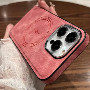 Ốp Điện Thoại Da Vuông Có Đế Sạc Từ Tính Chống Mồ Hôi / Rơi Vỡ Cho iPhone 14 Pro Max 12 11 13 Pro Max 11 Pro Max