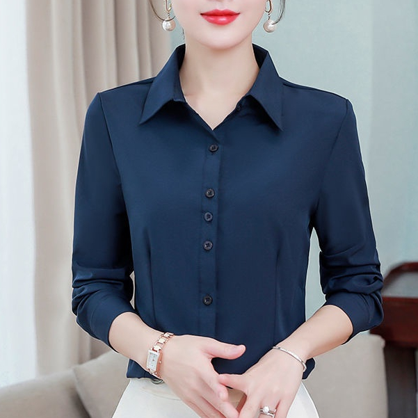 Màu đen 8 màu s-xxl Slim màu tím Áo sơ mi bảo vệ với nhiều nút hơn cho sự riêng tư Nữ dài tay mặc công sở Quần áo công sở Áo sơ mi cỡ nhỏ trang trọng