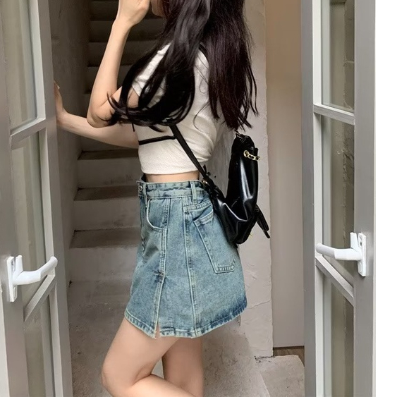 Chân Váy Denim Chữ a Lưng Cao Thiết Kế Mới Quyến Rũ Thời Trang Dành Cho Mùa Hè