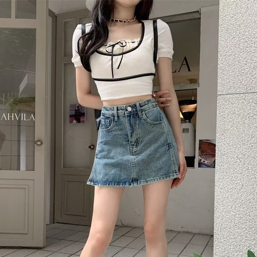 Chân Váy Denim Chữ a Lưng Cao Thiết Kế Mới Quyến Rũ Thời Trang Dành Cho Mùa Hè