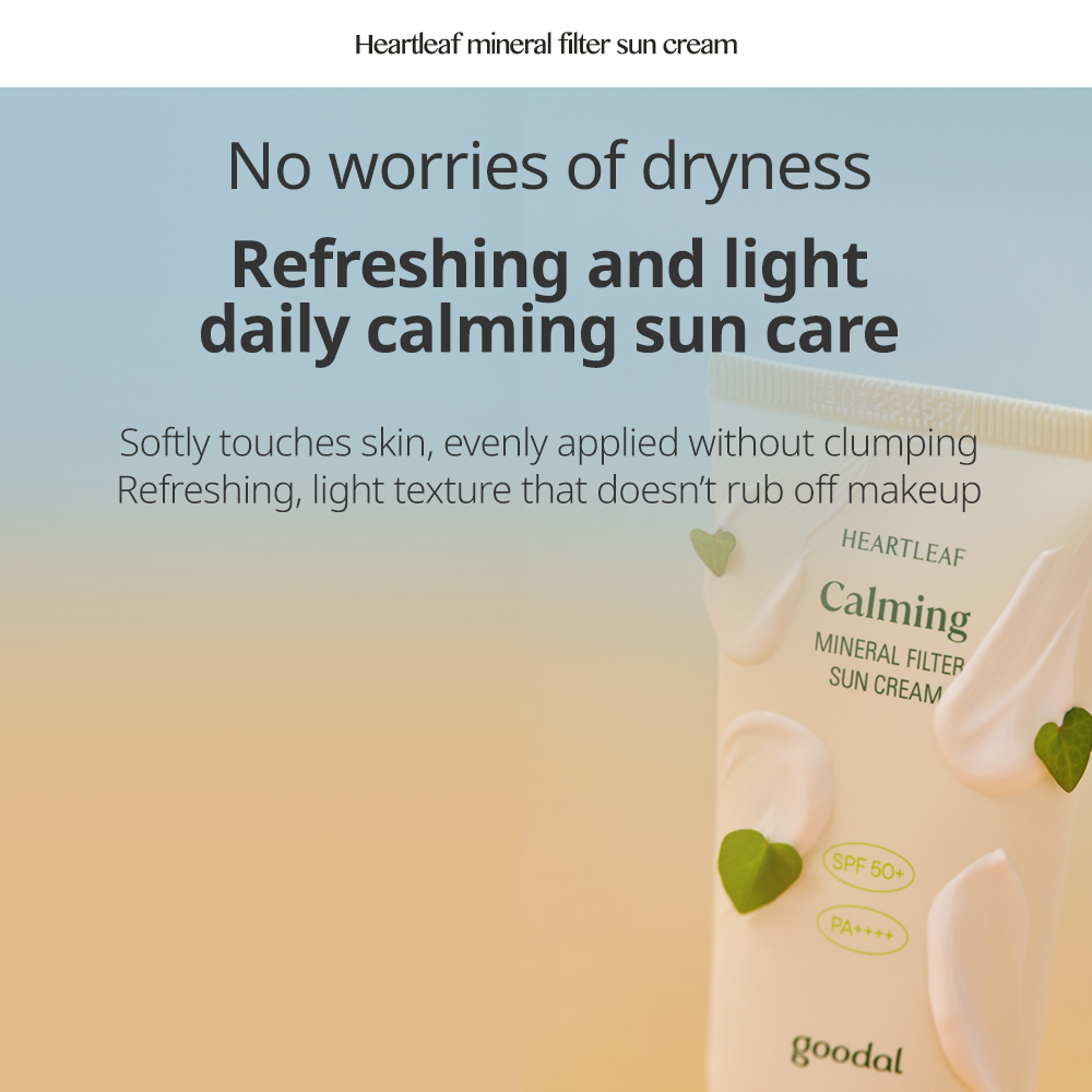 [GOODAL - SIZE MỚI] Heartleaf (Houttuynia Cordata) Kem chống nắng lọc khoáng chất làm dịu SPF 50 + PA + + + + 50ml (Kem chống nắng tông màu tự nhiên, dành cho da nhạy cảm và tất cả, Làm dịu da)