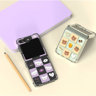 Ốp lưng trong suốt họa tiết chủ đề thú cưng cho galaxy z flip 5 6 (4 loại) / zflip6 flip5 bìa chó con chó mèo gấu ca rô màu tím hồng đen nhân vật dễ thương động vật nhỏ