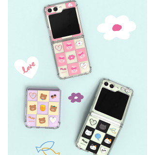 Ốp lưng trong suốt họa tiết chủ đề thú cưng cho galaxy z flip 5 6 (4 loại) / zflip6 flip5 bìa chó con chó mèo gấu ca rô màu tím hồng đen nhân vật dễ thương động vật nhỏ