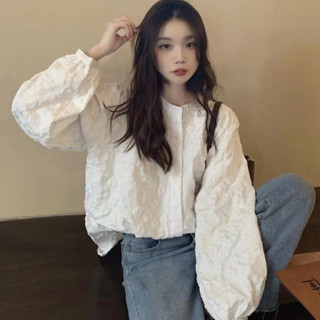 Áo Sơ Mi Nữ Tay Dài Phồng Phối Ren Dáng Rộng Phong Cách Hàn Quốc Baju Baju Wanita Lengan Panjang Hàng Mới Có Sẵn