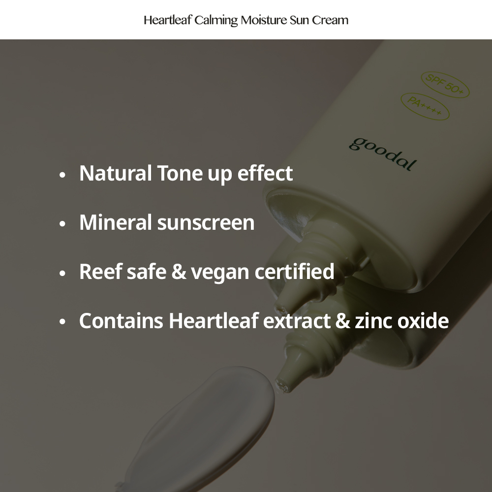 [GOODAL - SIZE MỚI] Heartleaf (Houttuynia Cordata) Kem chống nắng lọc khoáng chất làm dịu SPF 50 + PA + + + + 50ml (Kem chống nắng tông màu tự nhiên, dành cho da nhạy cảm và tất cả, Làm dịu da)