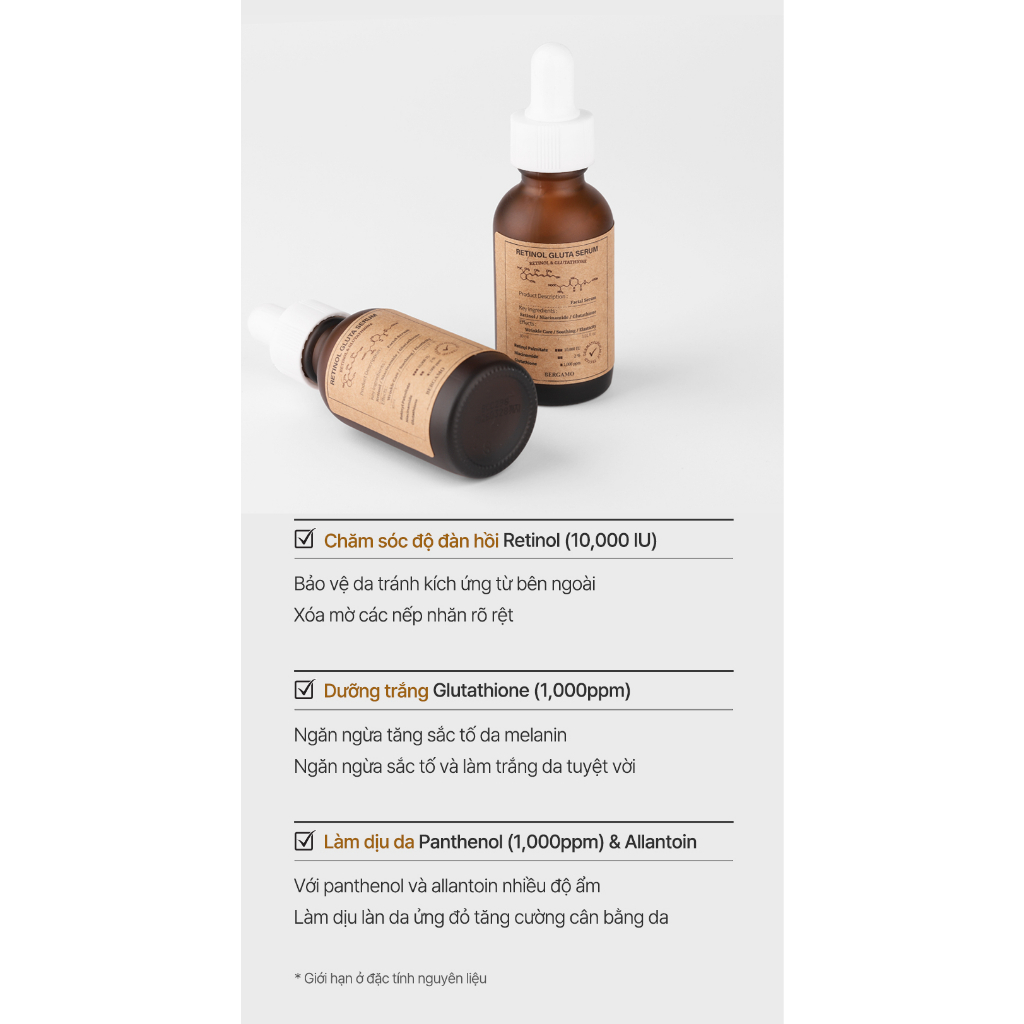 Ảnh Serum Retinol Gluta Chống Lão Hóa Cao Cấp BERGAMO 30ml 2