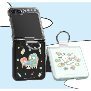 Sanrio nhân vật trong suốt họa tiết trường hợp cho galaxy z flip 5 6 / flip5 flip6 bìa dễ thương kurumi cinnamoroll ngôi sao đôi nhỏ có nhẫn