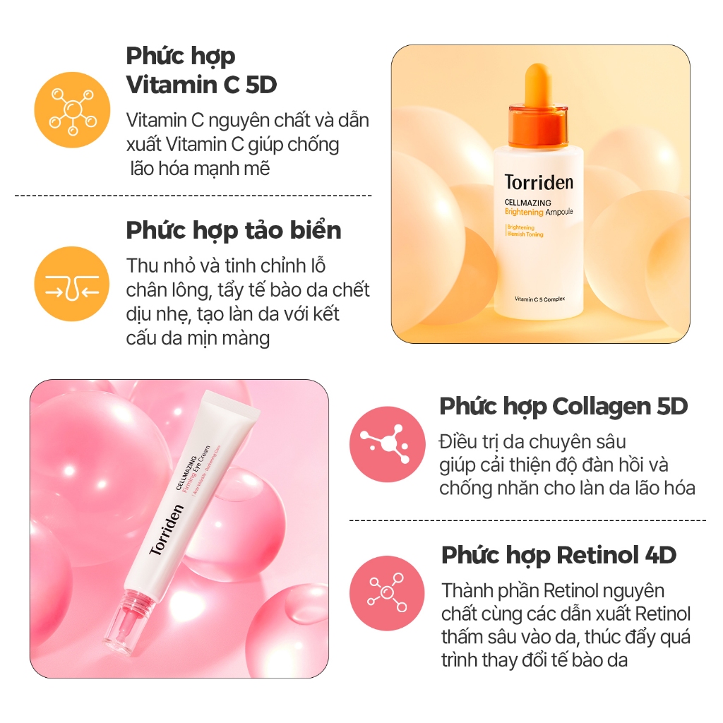 [Torriden Chính hãng] [SET] Tinh chất dưỡng trắng sáng dat và kem dưỡng mắt CELLMAZING, 30ml+30ml