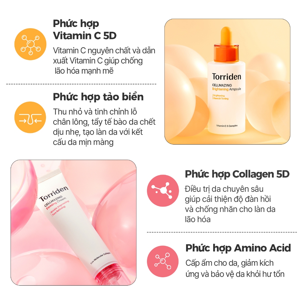 [ Torriden Live ] [SET] Kem dưỡng săn chắc da và Tinh chất dưỡng trắng sáng da CELLMAZING, 60ml+30ml