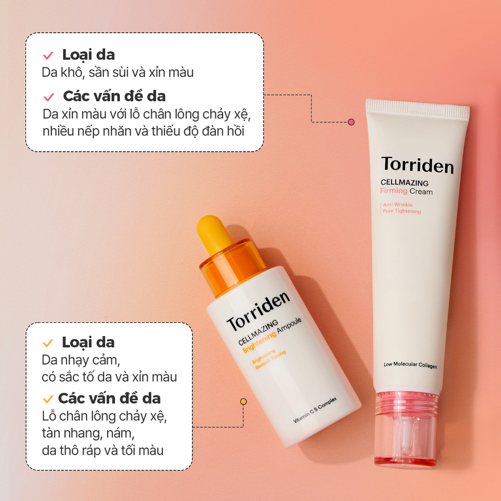 [ Torriden Live ] [SET] Kem dưỡng săn chắc da và Tinh chất dưỡng trắng sáng da CELLMAZING, 60ml+30ml