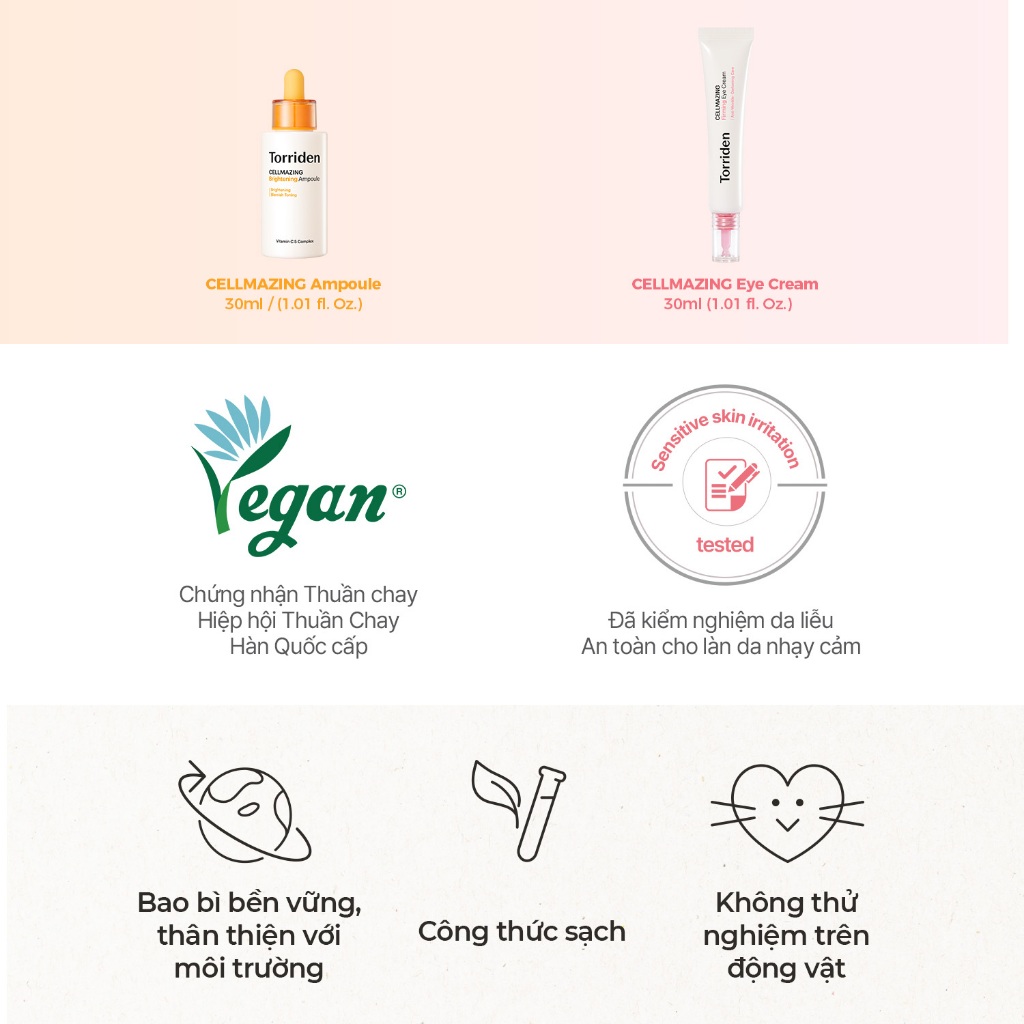 [Torriden Chính hãng] [SET] Tinh chất dưỡng trắng sáng dat và kem dưỡng mắt CELLMAZING, 30ml+30ml