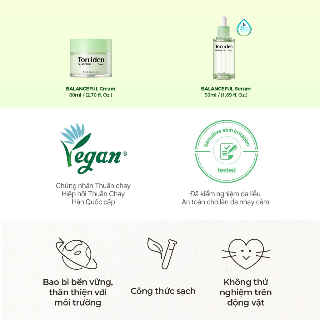 [Torriden Chính hãng] [SET] Serum và kem dưỡng BALANCEFUL CICA, 50ml+80ml