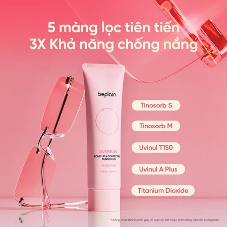 Kem chống nắng BEPLAIN Sunmuse lai Vật Lý & Hoá Học, Nâng Tone hồng rạng rỡ và Sáng da SPF 50+ PA++++ 50ml