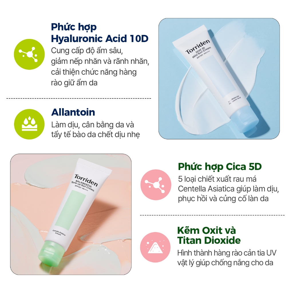 [Torriden Chính hãng] [SET] Kem chống nắng dịu nhẹ DIVE IN và nâng tone da BALANCEFUL CICA, 60ml