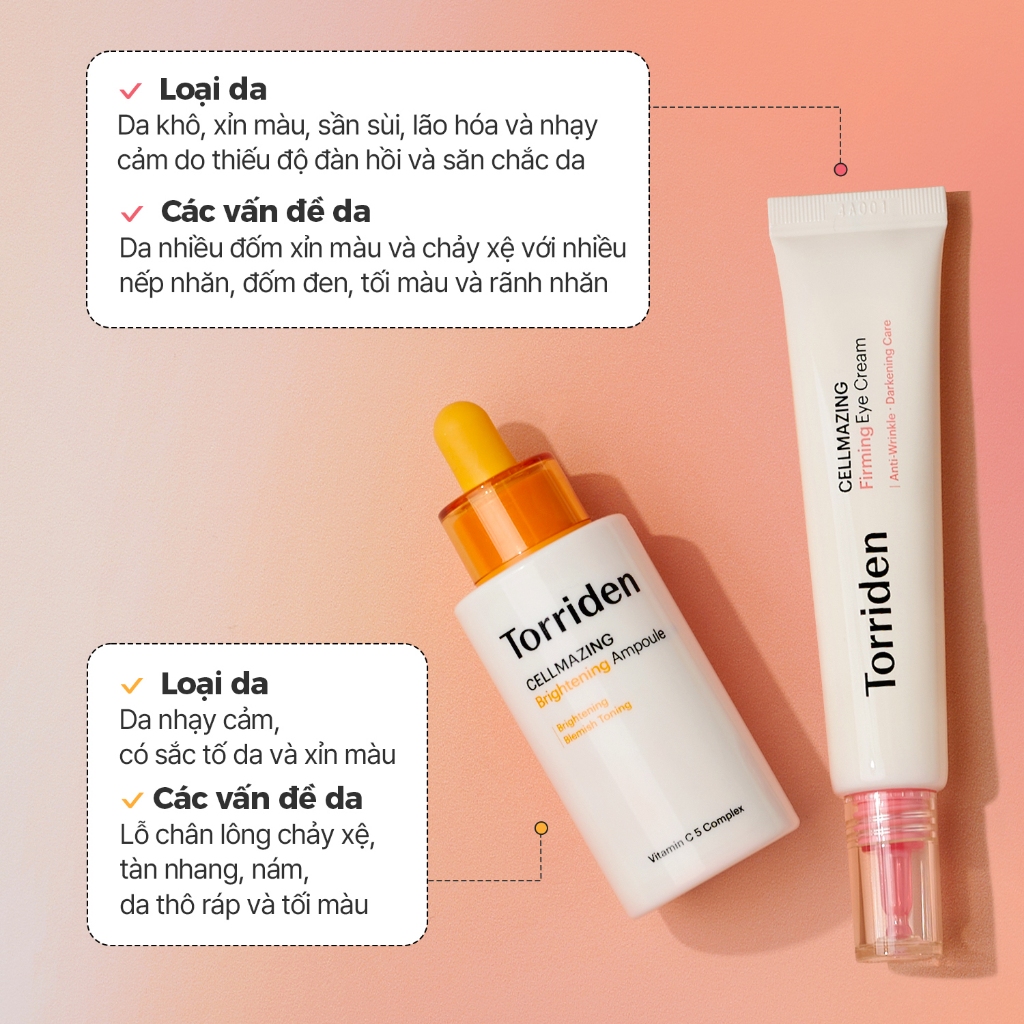 [Torriden Chính hãng] [SET] Tinh chất dưỡng trắng sáng dat và kem dưỡng mắt CELLMAZING, 30ml+30ml