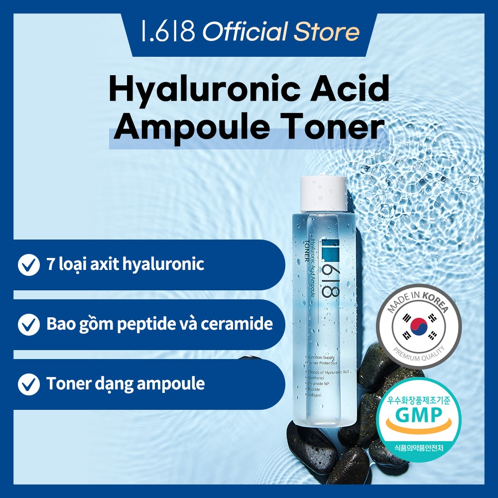 Nước Hoa Hồng Ampoule Hyaluronic Acid 1.618 | Cấp Ẩm 7 Lớp & Peptides | Toner Dưỡng Ẩm Chuyên Sâu 200ml