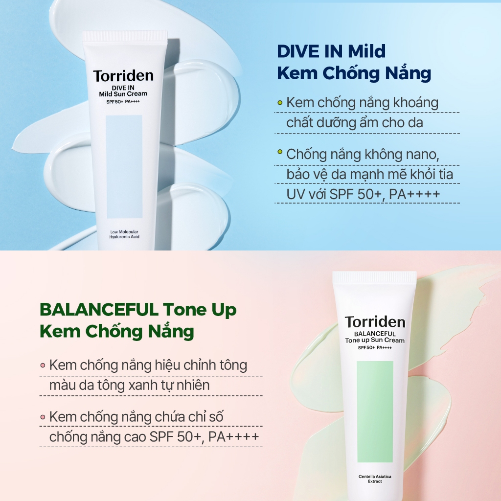 [Torriden Chính hãng] [SET] Kem chống nắng dịu nhẹ DIVE IN và nâng tone da BALANCEFUL CICA, 60ml