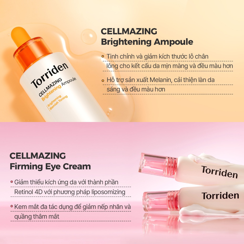 [Torriden Chính hãng] [SET] Tinh chất dưỡng trắng sáng dat và kem dưỡng mắt CELLMAZING, 30ml+30ml