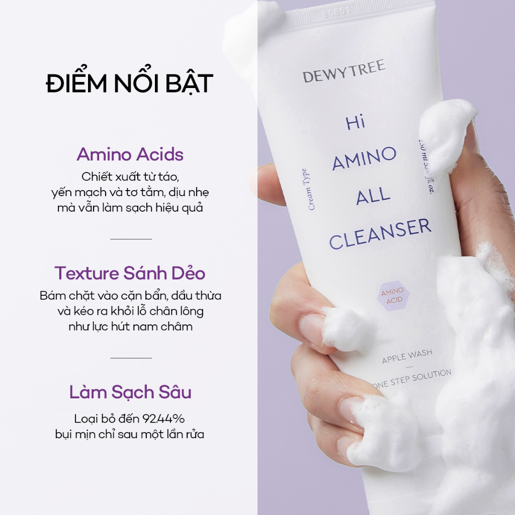 [DEWYTREE] Sữa Rửa Mặt Làm Sạch Sâu Bụi Mịn, Bã Nhờn & Dưỡng Ẩm Mềm Mại Hi Amino All Cleanser 150ml (1ea)
