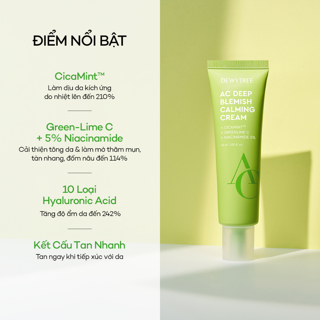 [DEWYTREE] Kem Dưỡng Ẩm Làm Dịu & Làm Sáng Da Mụn Với Vitamin C, Centella, Hyaluronic Acid 60ml