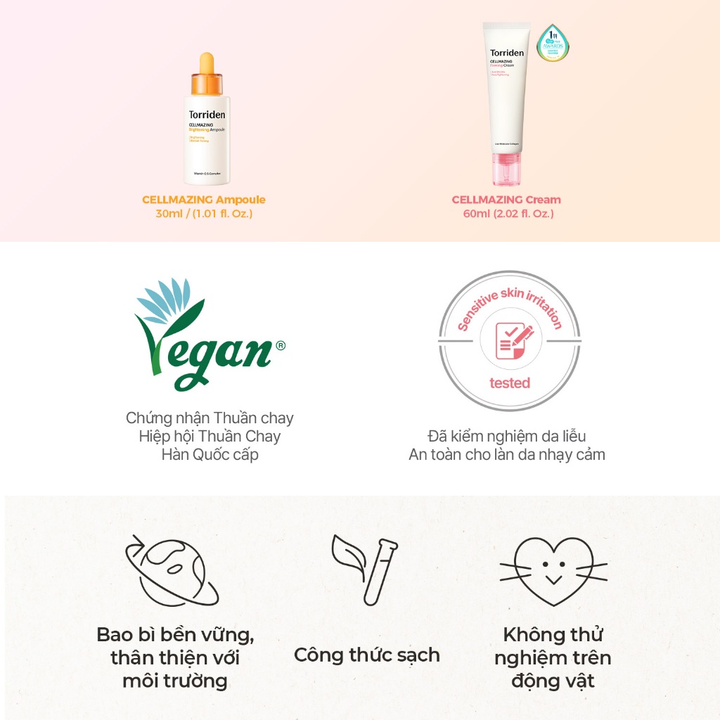 [ Torriden Live ] [SET] Kem dưỡng săn chắc da và Tinh chất dưỡng trắng sáng da CELLMAZING, 60ml+30ml