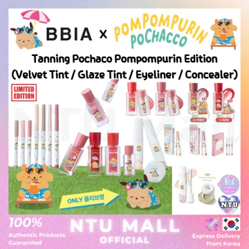 [BBIA x Tanning Pochacco] Phiên bản Pochaco MỚI (Velvet Tint / Glaze Tint / Bút kẻ mắt / Kem che khuyết điểm)