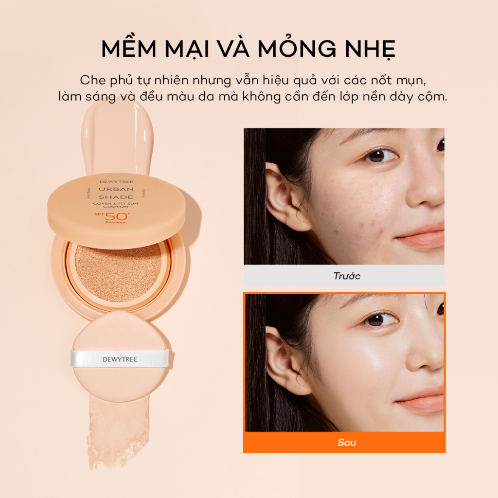 [DEWYTREE] Cushion Chống Nắng Che Khuyết Điểm Không Lem Trôi Urban Shade Cover & Fit SPF50+ PA++++ 14g