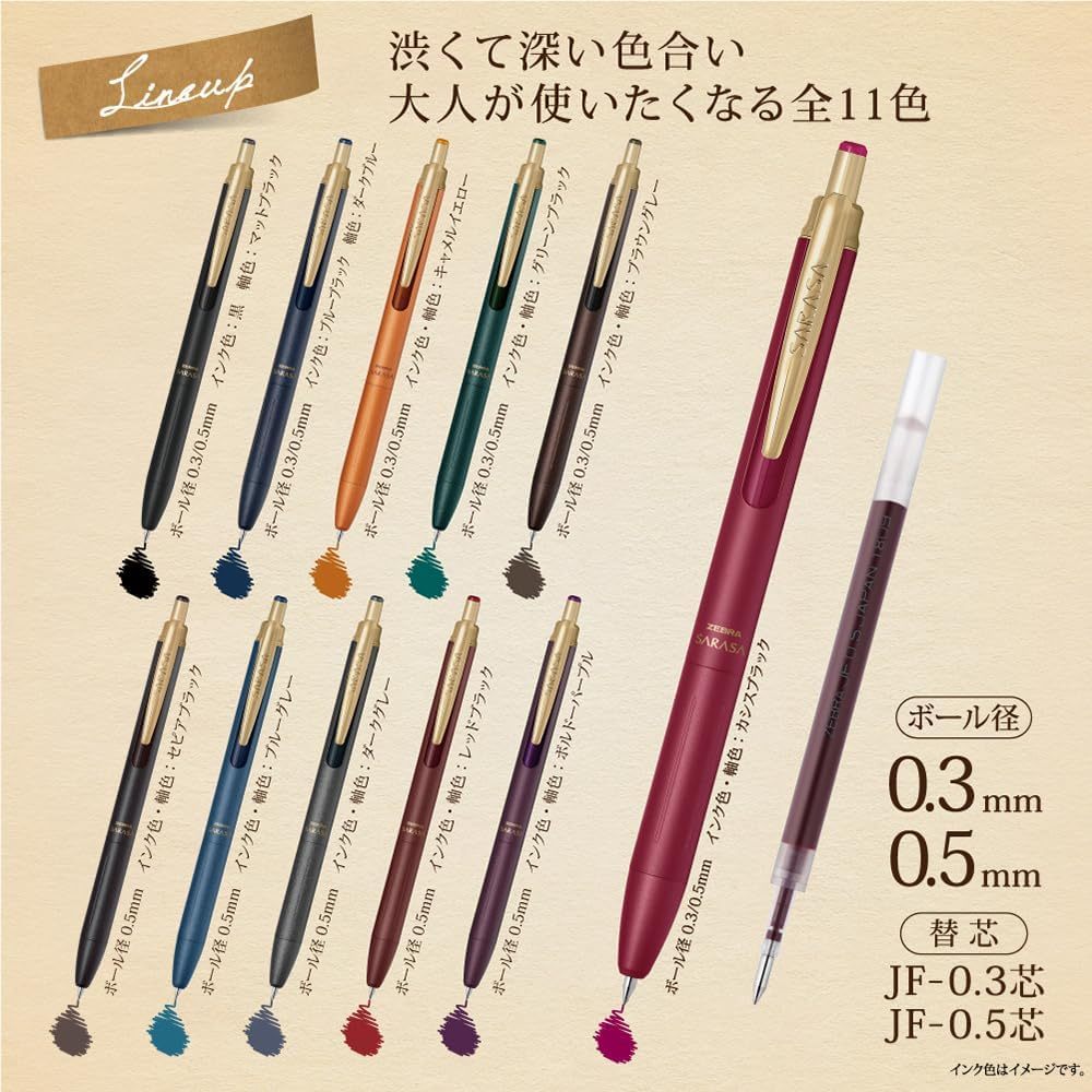 Zebra SARASA GRAND But Gel/0.3+0.5mm/Muc Vintage 21 Mau/Than Nhom/Hang Chinh Hang Nhat Ban