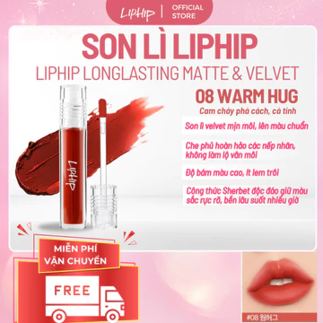 Son lì Liphip Longlasting Matte & Velvet lâu trôi màu số 08 Warm hug - Cam cháy