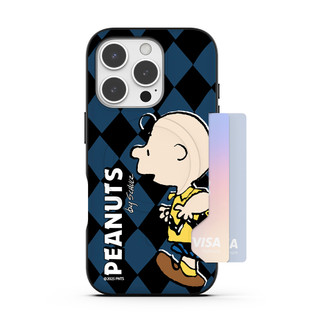 Snoopy Friends Checkerboard họa tiết khe cắm thẻ áo giáp cản từ trường hợp tương thích cho iphone 16 15 pro max s25 s24 ultra plus a16