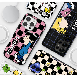 Snoopy Friends Checkerboard họa tiết khe cắm thẻ áo giáp cản từ trường hợp tương thích cho iphone 16 15 pro max s25 s24 ultra plus a16