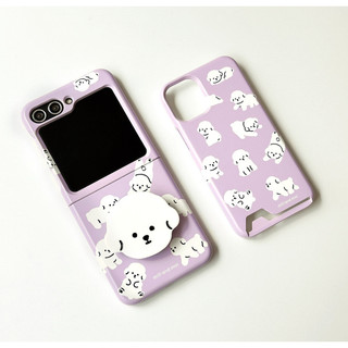 3-color folding phone leather case with flower / puppy / korean green / purple / green pattern printing 3 tùy chọn cho mili / galaxy z flip5