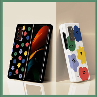 Ốp lưng cứng họa tiết dễ thương cho galaxy z fold 6 5 4 3 2 / fold5 bìa trắng trái tim đen nụ cười zfold6 fold6