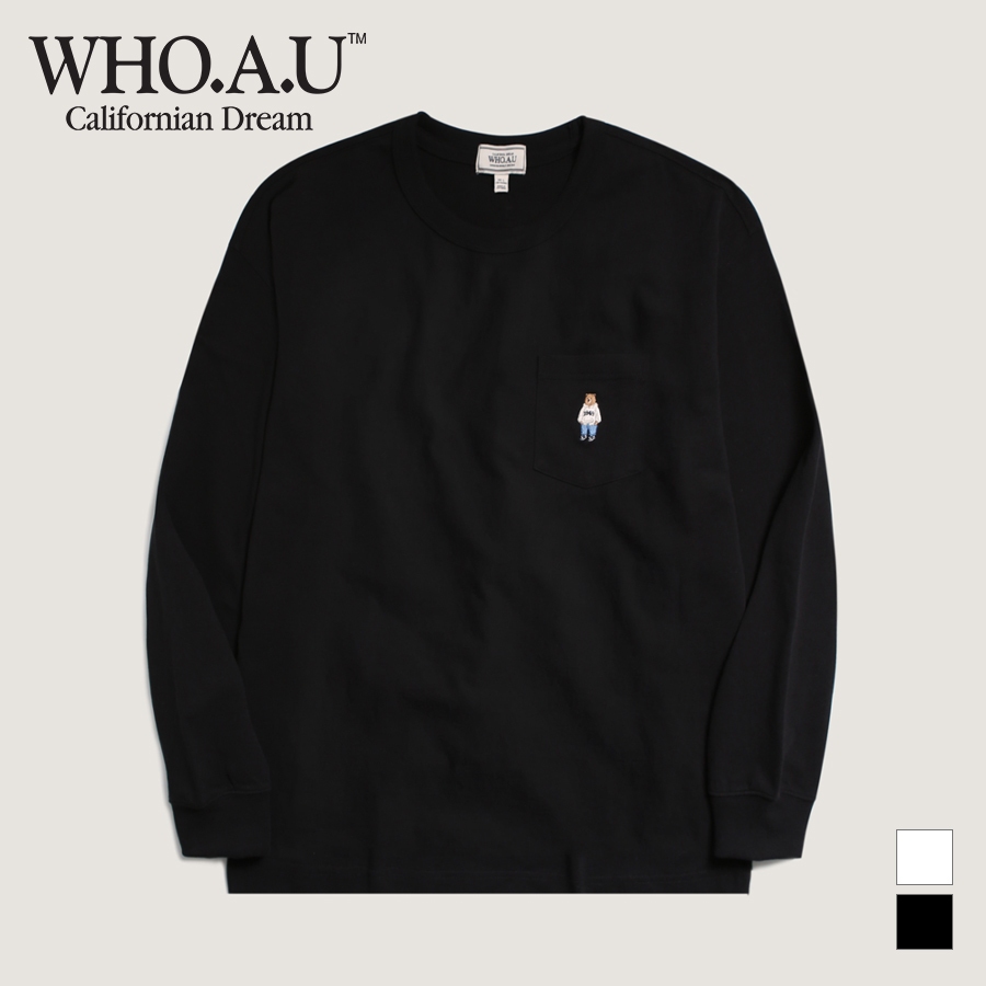 Ảnh Áo Thun Steve Embroidered Pocket Long Sleeve T-Shirt Unisex Style | WHLAD3822U 1