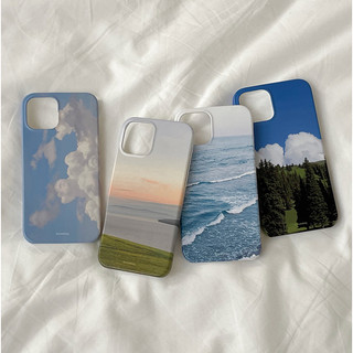 Ốp lưng cứng mỏng chủ đề phong cảnh thiên nhiên tương thích với iphone 15 14 13 12 11 pro max s24 s23 s22 s21 s20 ultra plus bầu trời biển rừng xanh xanh