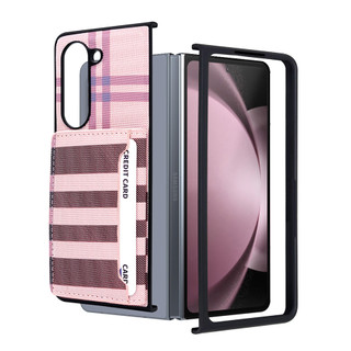 Ốp lưng khe cắm thẻ cứng họa tiết ca rô cho galaxy z fold 6 5 4 / fold5 bìa hồng nâu đen zfold6
