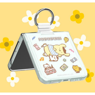 Sanrio nhân vật trong suốt họa tiết trường hợp cho galaxy z flip 5 6 / flip5 flip6 bìa dễ thương kurumi cinnamoroll ngôi sao đôi nhỏ có nhẫn