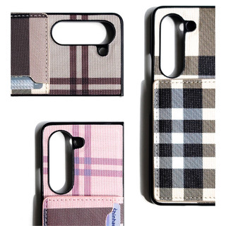 Ốp lưng khe cắm thẻ cứng họa tiết ca rô cho galaxy z fold 6 5 4 / fold5 bìa hồng nâu đen zfold6